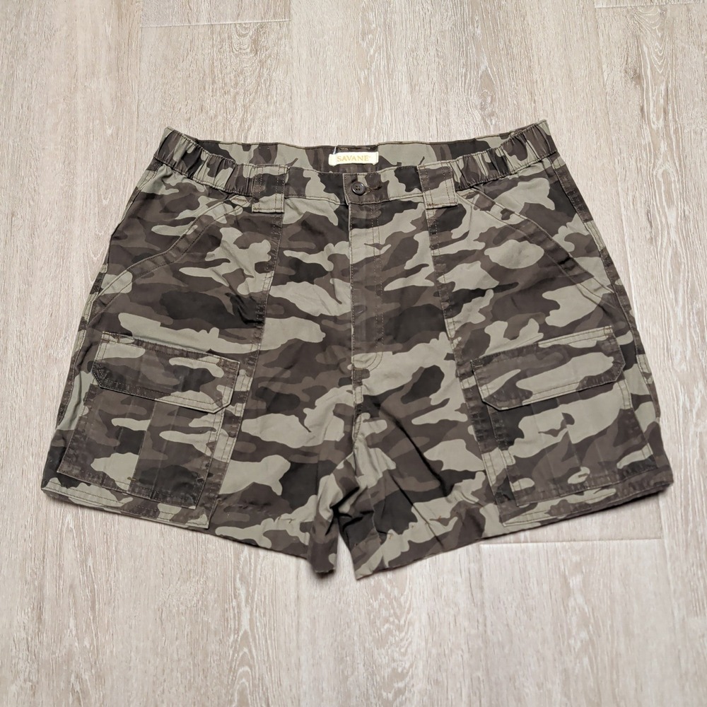 Savane Womens 34 Camo Cargo Shorts Green‎ Brown Camouflage 5" Military Utility